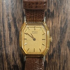 Seiko Gold Watch with Textured Brown Strap